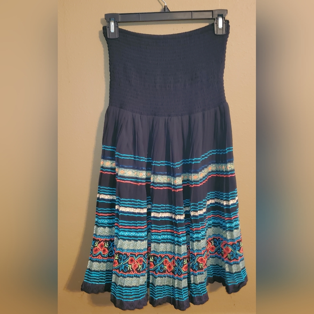 Free People Smocked Strapless Pleated A Line Dress Black Size MlS